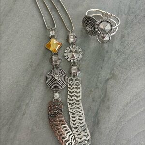 Erickson Beamon Silver and Gold Geometric Necklace and Bracelet Set